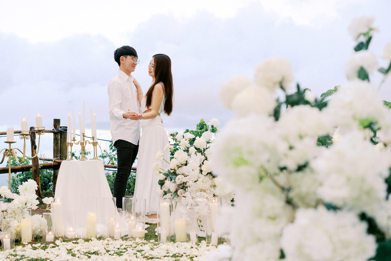 A Bali Proposal Surrounded by White Flowers 10