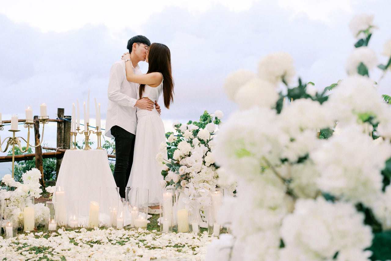 A Bali Proposal Surrounded by White Flowers 11